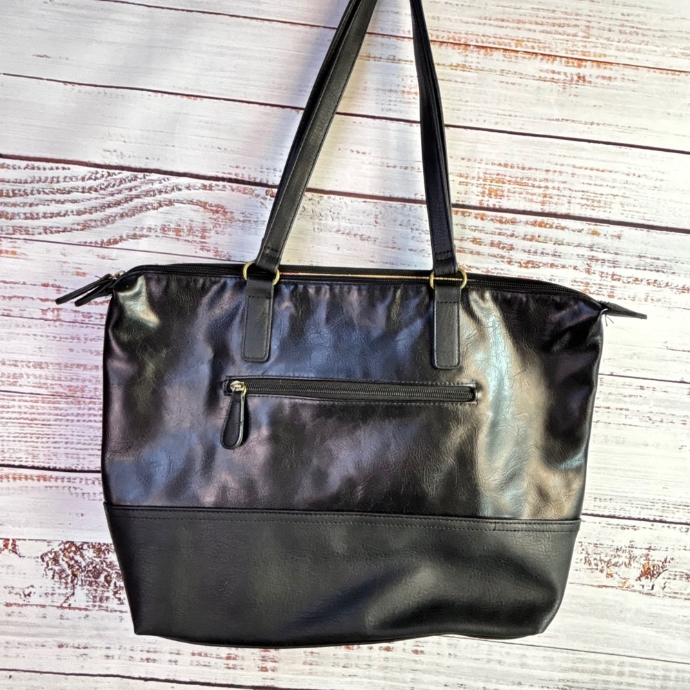 Classic Minimalist Tote Bag‎ Stone Mountain USA Large Black Faux Leather - Picture 14 of 15